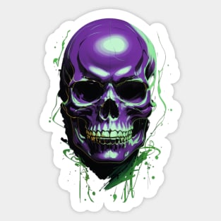 Chic Urban Interpretation: Green and Violet Skull Aesthetic Artwork for Halloween Sticker